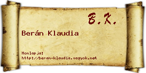 Berán Klaudia névjegykártya